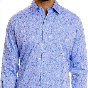Robert Graham Hanging Gardens Classic Fit Light Blue Paisley Shirt Size Large